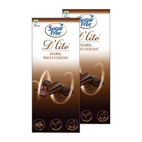 Sugar Free D’lite Rich Cocoa Dark Chocolate Bar, 80g (Pack of 2)
