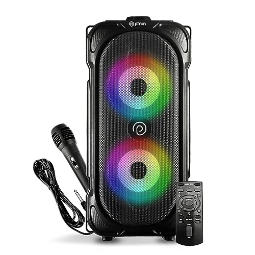 pTron Fusion Party v2 40W Karaoke Bluetooth Party Speaker with 3M Wired Microphone, Dual Drivers, RGB Lights, USB/SD Card Playback, Auto TWS Function & Remote Control (Black)