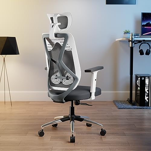 Green Soul® Zodiac Pro Office Chair, High Back Mesh Ergonomic Home Office Desk Chair with 2D Adjustable Armrests, Adjustable Lumbar Support, Smart Synchro Multi-Tilt Lock Mechanism(White & Grey)