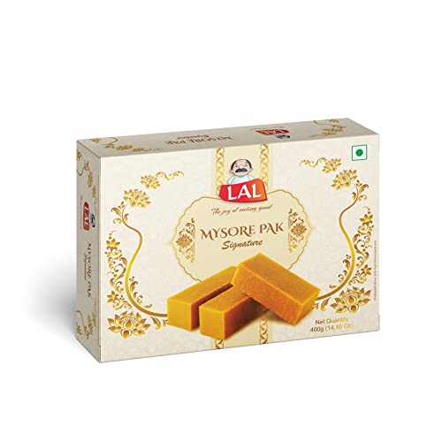 Lal Sweets Diwali Special Mysore Pak Signature | Made with Special Cow Desi Ghee | Melts in Mouth | Healthy and Delicious Sweets | Traditional Taste of Mysuru | Diwali Sweets Gift Box | Indian Mithai – 400gm