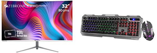 ZEBRONICS AC32FHD LED Curved 75Hz 80cm (32″) 1920×1080 FHD Resolution Monitor with HDMI + VGA Dual Input, Built-in Speaker, Wall Mount Facility & Zeb-Transformer Gaming Keyboard