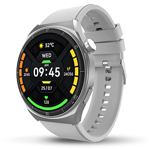 beatXP Vega X 1.43″ (3.6 cm) Super AMOLED Display, One-Tap Bluetooth Calling Smart Watch, Metal Body, Rotary Crown, 466 * 466px, 500 Nits Brightness (Silver Silicon)