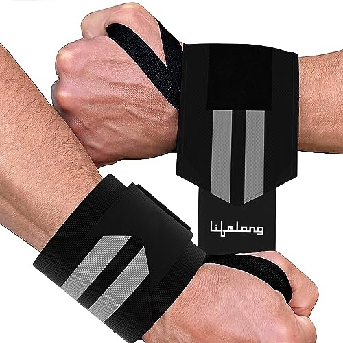Lifelong Wrist Supporter for Gym|Wrist Band for Men Gym & Women with Thumb Loop Straps, Wrist Wrap Gym Accessories for Men Hand Grip & Wrist Support Sports Straps for Gym (LLFAWS01, Grey & Black)