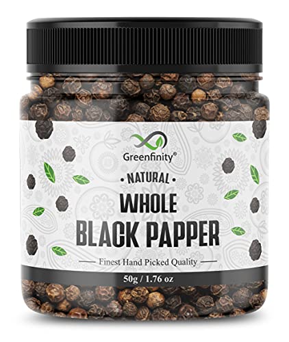 GreenFinity� Whole Black Pepper (Kali Mirch), 50g | Finest Hand Picked Quality.