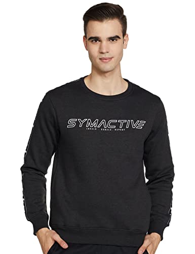 Amazon Brand – Symactive Men’s Cotton Poly Brushed Fleece/Bio-Wash 300 GSM Crew Neck Sweatshirt (818ZA-AW21-SYM-SWT-02-anthra Melange-S_Anthra Melange_S)