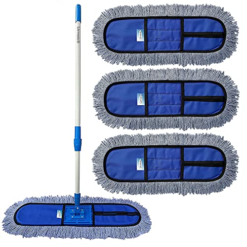 Livronic® Wet and Dry Cotton Floor Mop with 4 Feet Long Handle with 360 Degree Movement which Allows You to Clean Every Corners Easily with 3 Extra Microfiber Refill (Head 18-Inch Large) 3 Extra pad