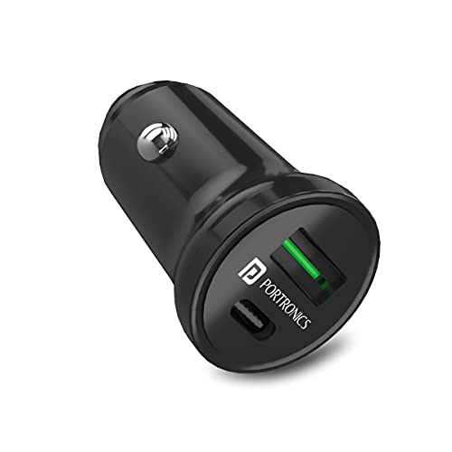 Portronics CarPower Mini Car Charger with Dual Output, Fast Charging (Type C PD 18W + Mach USB-A) Compatible with All Smartphones(Black)