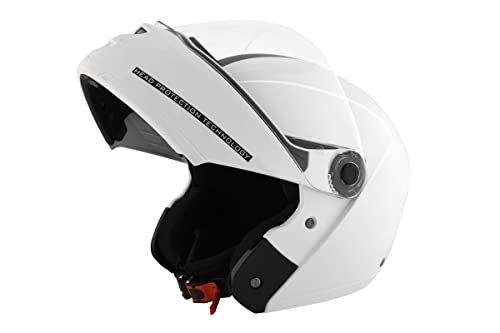 STUDDS Ninja ELITE Flip Up Full Face EPS Helmet with Plain Center Strip (White, L)