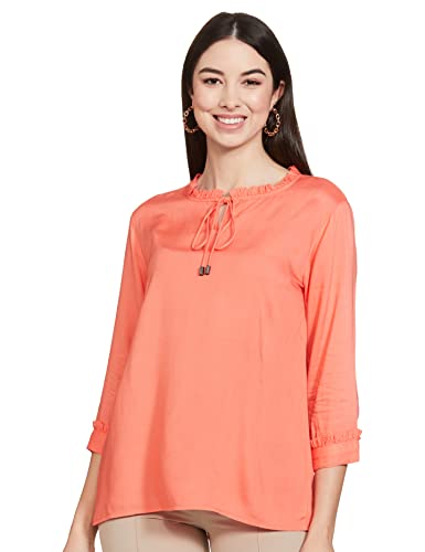 Styleville.in Women’s Solid Regular Top (STSF401690-Peach-M_Peach M)