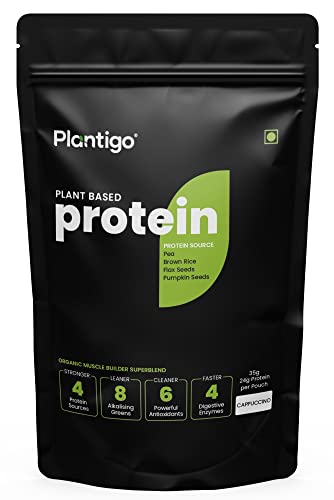 Plantigo Plant Protein Powder, 24G (Pea Protein & Brown Rice), Men & Women, Muscle Gain Support & Recovery, Complete Amino Acid Profile, Dietary Supplement, Cappuccino, 35G