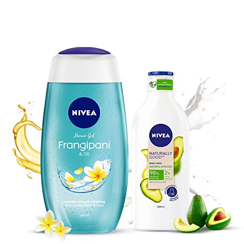 Nivea Frangipani and Oil Shower Gel, 250ml and Naturally Good, Natural Avocado Body Lotion, 200 ml