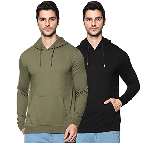 OOBANI Men’s Cotton Hooded Neck Hoodie (OB1W21MFW176_Olive1N,Black1N_XL)