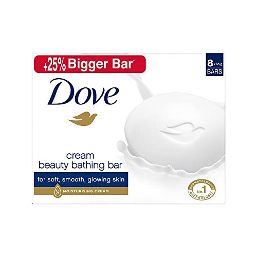 Dove Cream Beauty Bathing Soap Bar 125g (Combo Pack of 8) | With Moisturising Cream for Softer Skin & Body, Nourishes Dry Skin more than Ordinary Soap
