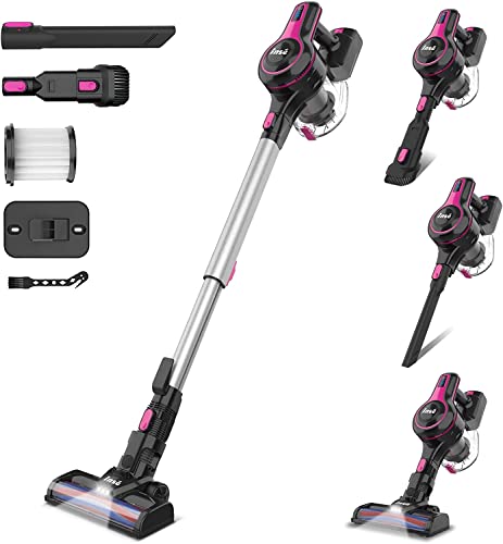 INSE Cordless Vacuum Cleaner, 6-in-1 Rechargeable Stick Vacuum with 2200 m-A-h Battery, Powerful Lightweight Vacuum Cleaner, Up to 45 Mins Runtime, for Home Hard Floor Carpet Pet Hair-N5S Coral
