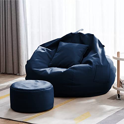 Kushuvi 4XL Bean Bag with Footrest with Cushion Ready to Use with Beans (Faux Leather) (Navy Blue – XXXXL)