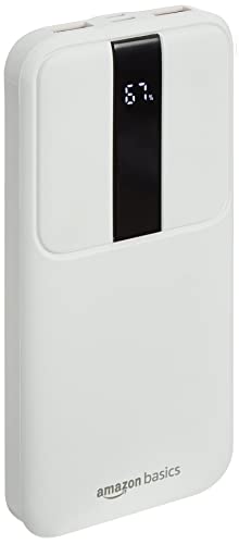 Amazon Basics 10000 mAh 22.5W Fast Charging Lithium Polymer Power Bank | Charging Indicator + Type C Cable | Triple Output, White