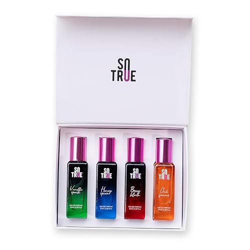 Sotrue Perfume For Women Gift Set Pack of 4×20 ML | Eau De Parfum | Premium Luxury Long Lasting Fragrance Spray | Berry Blush, Honey Spice, Oud Femme & Vanilla Spark (4×20 ML)