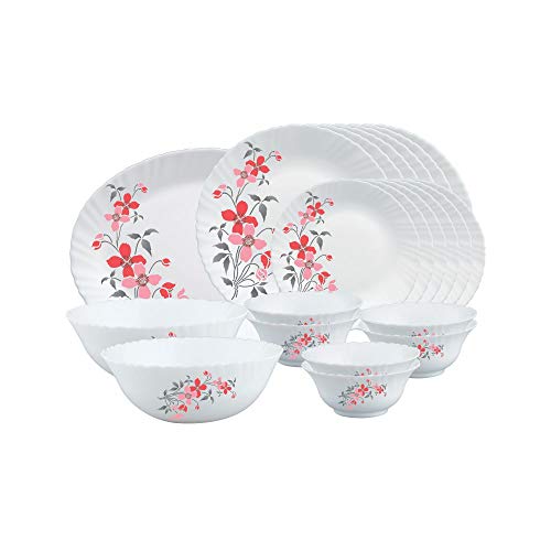 Larah by Borosil Fiore Opalware Dinner Set, 21 Pieces, White