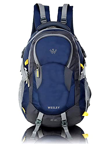 Wesley Spartan 45 Ltr Unisex trekking Rucksack Travel Backpack with Raincover and Internal Organiser (Grey Navy)