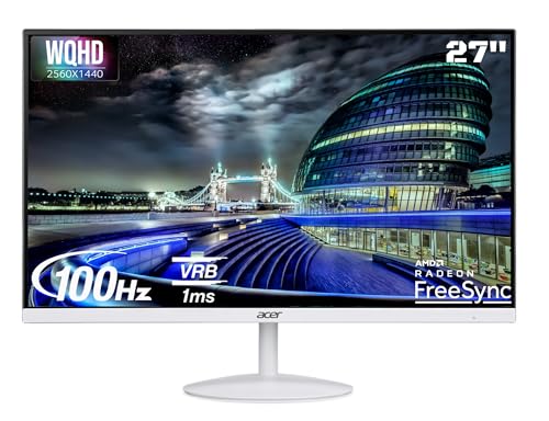 Acer SA272U E 27 Inch WQHD 2560×1440 Resolution IPS Ultra Slim (7.2mm) Backlight LED LCD Monitor I 100Hz Refresh I 1 MS VRB I HDR 10 I AMD Free Sync I 2xHDMI 1xDP I Stereo Speakers I Eye Care I White