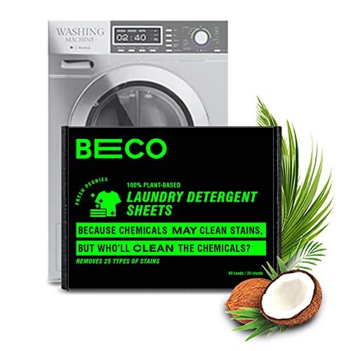 Beco Ecofriendly Laundry Detergent Sheets, 60 Loads, Natural Alternative to Liquid detergent, 100% Plant based and Chemical Free, For Top and Front load machines and Bucket Wash!