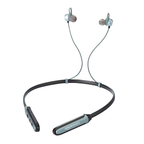 Amazon Basics in-Ear Bluetooth 5.0 Neckband with Up to 30 Hours Playtime, Magnetic Earbuds, Voice Assistant, Dual Pairing and IPX6 Rated, with Mic (Grey)