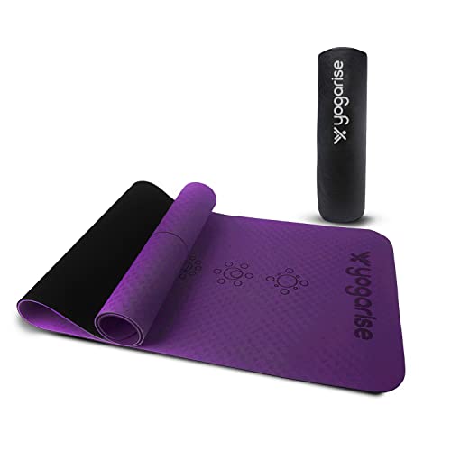 Yogarise 6mm TPE Anti-Skid Yoga Mat Extra Thick with Carry Bag For Home Gym & Outdoor Workout, Water-Resistant (Purple-Black)