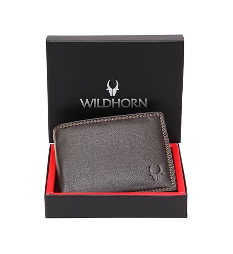 WildHorn Brown Leather Wallet for Men I 8 Credit Card Slots I 2 Currency Compartments I 1 Coin Pocket I 1 Transparent ID Window