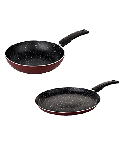 HOMETALES Non Stick Cookware Set of 2 (23cm Frypan – 1400ml / 25cm Flat Tawa), 2.5mm Thickness
