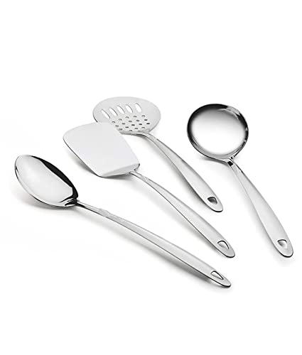 HOMETALES Stainless Steel Serving Tools Set of 4 (1 Skimmer, 1 Ladle, 1 Serving Spoon & 1 Turner)