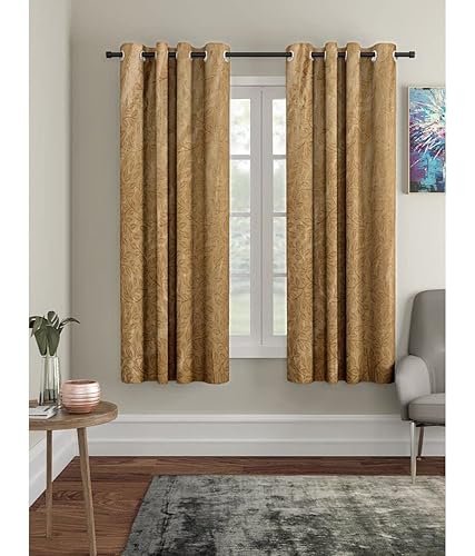 HOMETALES Floral Embossed Room Darkening Eyelet Curtain-5 Ft-Pack of 2