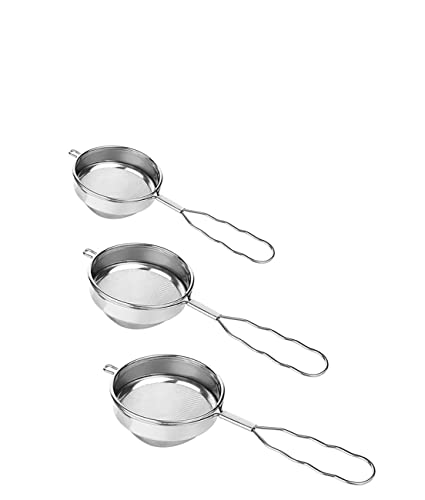 HOMETALES Stainless Steel Round Tea Strainer Chalni, 3U