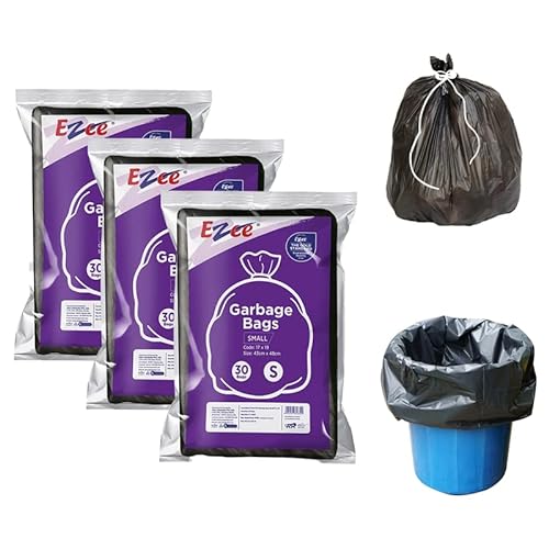 Ezee Flat Small Garbage Bags 90 Pcs | 17 X 19 Inch | 30 Pcs x Pack of 3 | Black Dustbin Trash Bag