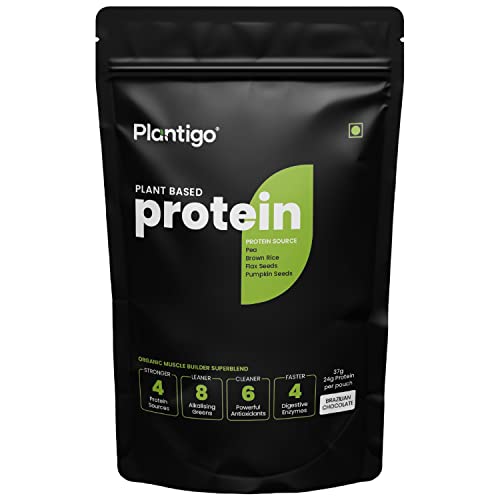 Plantigo Plant Based Protein Powder for Women and Men (37gm – Travel Pack, Brazilian Chocolate)- Vegan Pea Protein, Brown Rice Protein, Amino Acids, Minerals and Vitamins