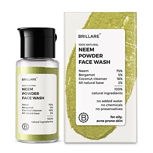 Brillare Neem Face Wash | for Acne & Pimples | with Bergamot for Clear Skin | 100% Natural Powder Facewash | 15g
