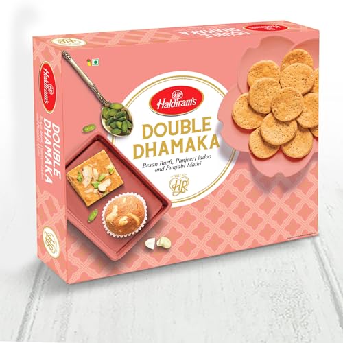 Haldirams Double Dhamaka 600 gm, (Contains Besan Burfi, Panjeeri Ladoo, Punjabi Mathi)