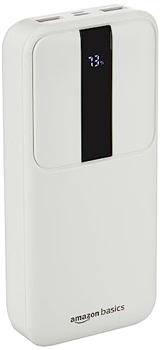 Amazon Basics 20000 mAh 22.5W Fast Charging Lithium Polymer Power Bank | Charging Indicator + Type C Cable | Triple Output, White