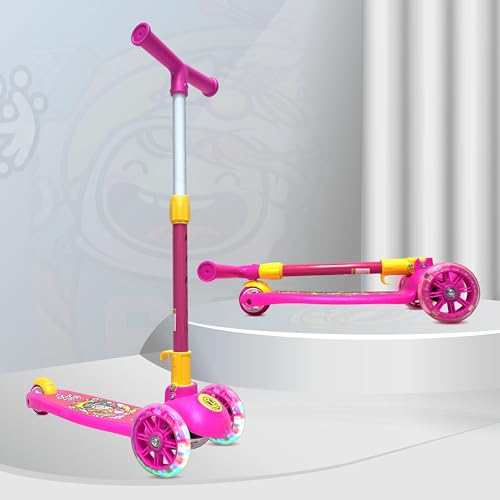 Kidsmate Speedy Kick Scooter for Kids (ISI Certified) with LED Wheel Lights, Height Adjustable Handlebar & Foldable Design & Rear Brakes for Kids of Age 3+ Years (Max User Weight Upto 40 kg) (Pink)