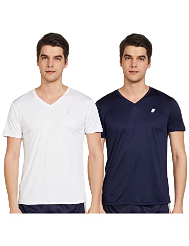 Amazon Brand – Symactive Men’s Regular T-Shirt (AW21-SYM-MT-05_White + Navy M)