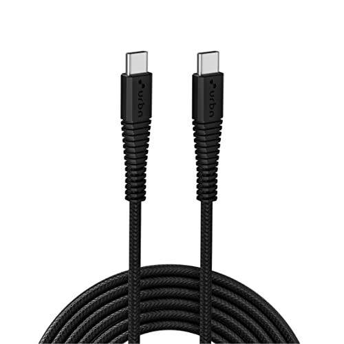 URBN Type-C to Type-C | 65W Super Fast Charging Adapter Cable | Unbreakable Nylon Braided Rugged Cable | Power Delivery (PD) Compatible | Made in India | Length (5 Feet) – Black