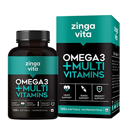 Zingavita Omega 3 Fish Oil 1000mg Capsules with Multivitamin (120 Capsules) | Fish Oil, EPA, DHA with Ginseng, Ashwagandha & 25+ Ingredients for Energy, Immunity, Heart, Bone & Joints Support