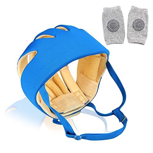 DearJoy Baby Head Protector for Safety of Kids 6M to 3 Years- Baby Safety Helmet with Proper Air Ventilation & Corner Guard Protection + Baby Kneepads for Crawling (Blue)