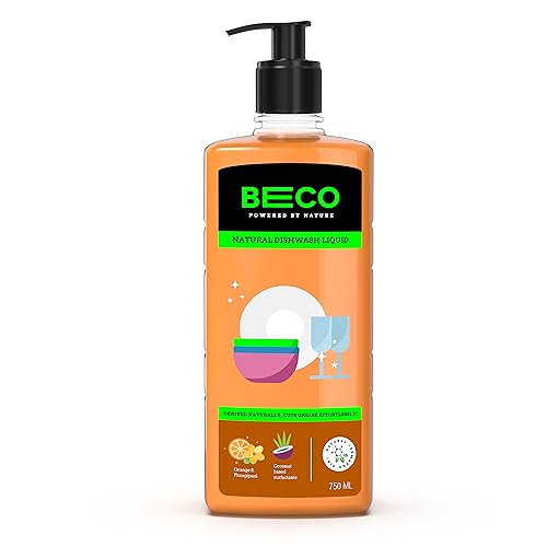 Beco Eco-Friendly Dishwash Liquid 750 ml, Coconut based Surfactants with Orange Extracts, 100% Natural