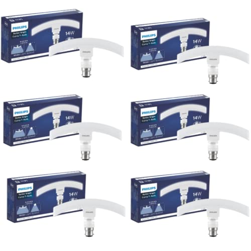 PHILIPS 14 Watts Stellar Bright Curvy LED T-Bulb Base B22,Crystal White (Pack of 6)