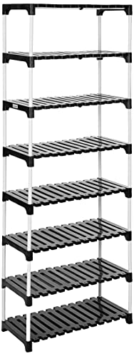 Amazon Brand – Solimo – Multipurpose Rack for Shoes and Clothes, 8 Racks, Black (Stainless Steel & Linen)