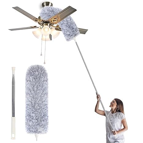 Virtuous Fan Cleaner Brush with Long Rod Flexible Fan Cleaning Mop Microfiber Dust Cleaner Foldable Duster for Home Cleaning Microfiber Duster for Cleaning of Home, Kitchen, Car, Ceiling, Blue