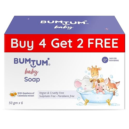 BUMTUM Baby Soap with Goodness of Calendula extractParabens Free Vegan& Cruelty Free 50Gm Pack of 6