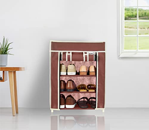 Amazon Brand – Solimo Alloy Steel Foldable Shoe Rack, 4 Layer, Brown, Economy