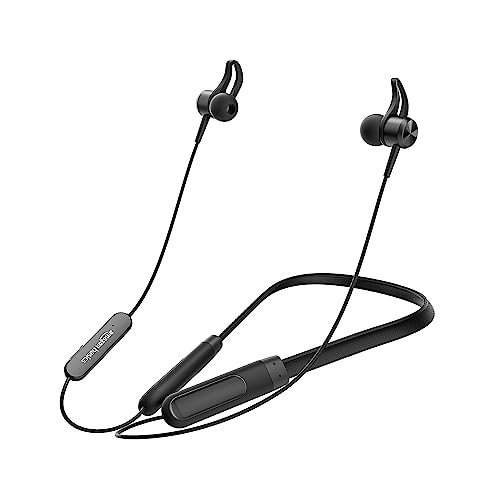 Amazon Basics in-Ear Wireless Neckband with Mic, Up to 65 Hours Play Time, 400 mAh Battery, Bluetooth 5.0, Voice Assistance, Noise Cancellation, IPX4 Water-Resistance, Magnetic Earbuds (Black)