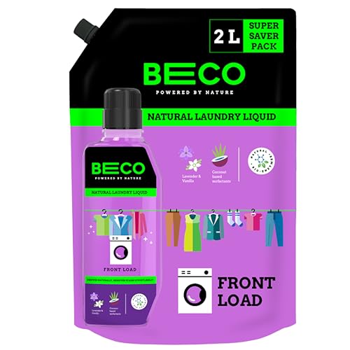 Beco Front Load Laundry Liquid Detergent 2000 ml, Refill Pack, Coconut based Surfactants with Lavender and Vanilla Extracts, 100% Natural & Eco-Friendly